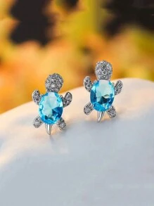 1 Pair Luxurious Sparkling Cubic Zirconia Turtle Stud Earrings For Women Birthday Party Christmas Jewelry Gift - Turtle - View 10