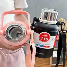 900ML/1300ml  Bottle With Flip Handle Tumbl Stainless Steel Thermal Insulation With Straw For Gym Work Hiking - màu đen - Xem 2