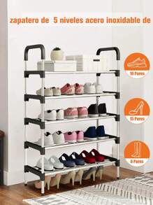 Zapatera,zapatero de acero inoxidable de 5 niveles - organizador de ropa, zapatero con estantes, organizador de ropa, estante para ropa y zapatos, zapatero, zapatero, organizador de gran capacidad, ahorra espacio, fácil de montar - Negro - Ver 1