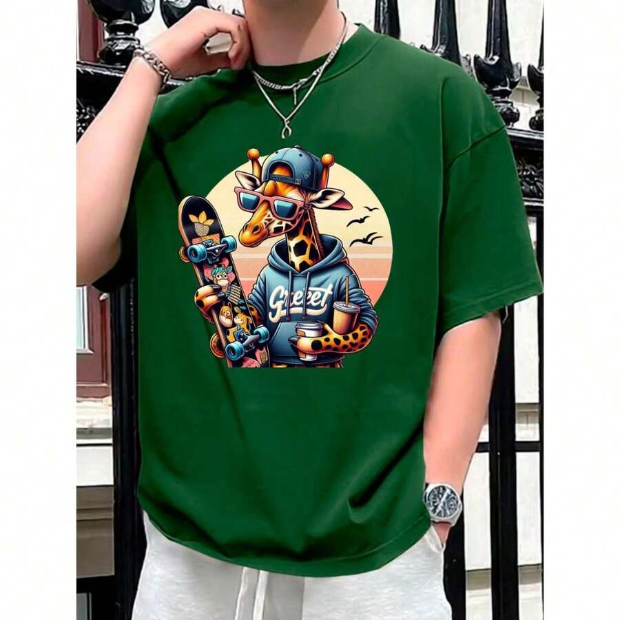 Camiseta Girafa Street (FRENTE) Masculina Feminina Algodão Camisa Costura Reforçada Unissex StreetWear - Verde - Visão 1