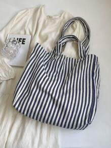 Geantă ocazională Geantă tote pentru femei de capacitate mare 2024 Noua linie la modă Geantă de umăr super fierbinte Geantă tip găleată în dungi - Negru - Vizualizare 7