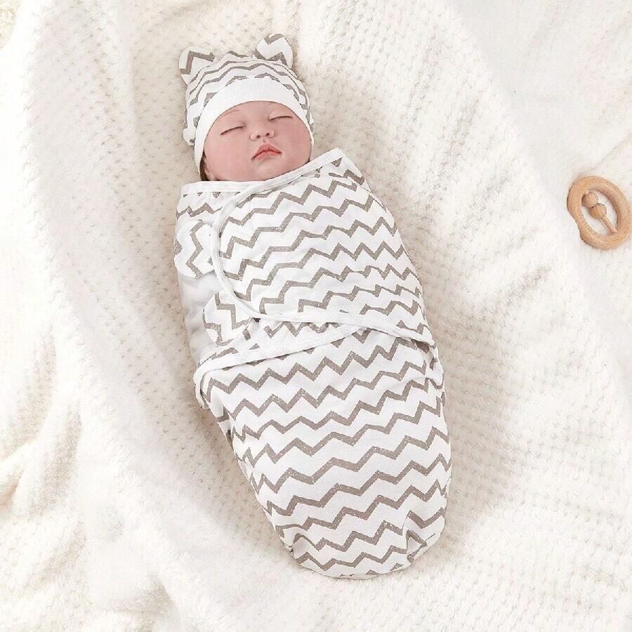2 件套新生儿襁褓毯和帽子，婴儿睡袋 0-3 个月，春秋季 - 彩色 - 查看 1
