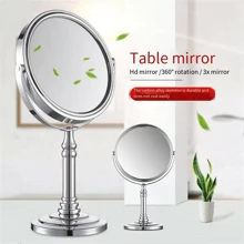 European Style HD Double-Sided Tabletop Makeup Mirror With Magnification, Round Shape, For Students, Dorm Room, Office, Household Use, Women - Silver - View 5