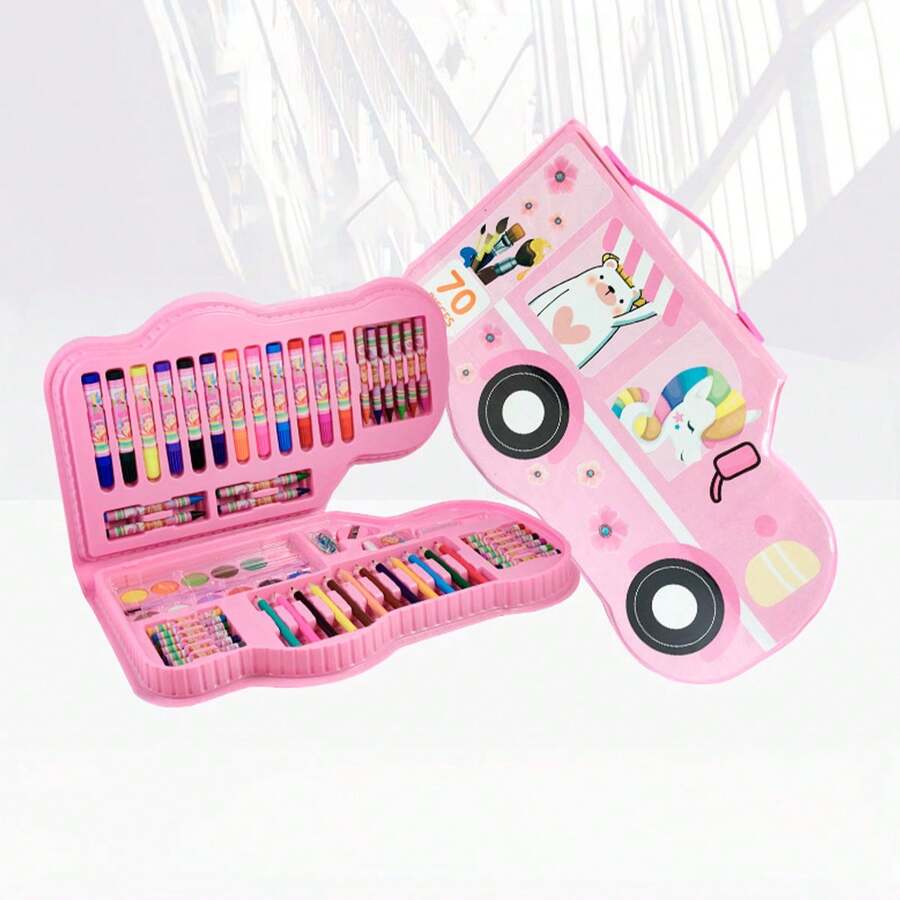 Kit De Colores Estuche De Plastico - Rosa - Ver 1