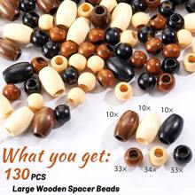 130 Pieces Large Wooden Spacer Beads Wooden Beads Round Loose Beads With 10 Mm Large Hole For Macrame Making Kits Jewelry Making Hair DIY Craft Handmade Decor(Wood Color) - 彩色 - 查看 5