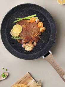 1 bucată tigaie pentru friptură, tigaie groasă antiaderentă, potrivită pentru gătit acasă, clătite, omletă, ușor de curățat, potrivită pentru plite pe gaz și cu inducție - Negru - Vizualizare 1