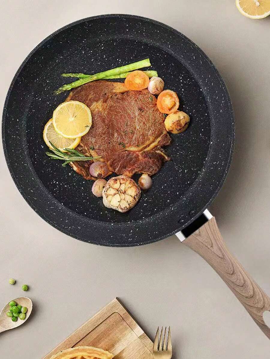 1 bucată tigaie pentru friptură, tigaie groasă antiaderentă, potrivită pentru gătit acasă, clătite, omletă, ușor de curățat, potrivită pentru plite pe gaz și cu inducție - Negru - Vizualizare 1