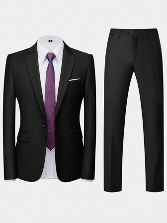 CLOUDSTYLE Men's Notched Lapel Long Sleeve Suit Jacket And Pants Business Travel Suit Set