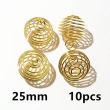 10-30入組金屬螺旋珠籠吊墜，空心珠帽，適用於DIY手鍊、首飾製作配件 - cage pendant charm - 查看 14
