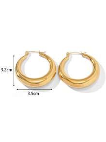 1pair Fashionable & Elegant Metal Hoop Earrings, Suitable For Women To Wear In Spring And Summer - Yellow Gold - View 4