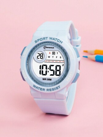 MINGRUI 青少年时尚糖果色运动手表，30 米防水游泳，带夜光闹钟计时码表防震儿童手表