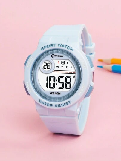 MINGRUI 青少年时尚糖果色运动手表，30 米防水游泳，带夜光闹钟计时码表防震儿童手表