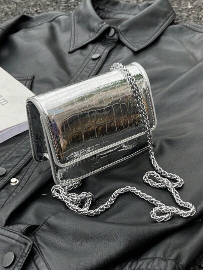 Bolso de hombro Mini de Moda Cruzado de PU con Estampado de Cocodrilo Funk, Bolso de Hombro con Solapa de Tendencia, Bolso y Cartera de Estilo para Mujer