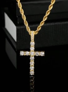水鑽冰鎮十字吊墜項鍊4mm網球鏈條適合男人及女人嘻哈首飾類 - 銀色 - 查看 5