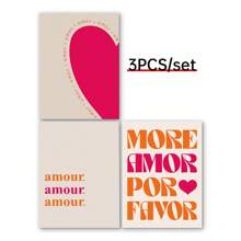 Ensemble de 3 pièces Art mural More Amor Por Favor Sunshine - Maximalist Poster - Citation d'amour - Eclectique coloré moderne rose-orange - Art mural imprimable