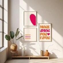 Ensemble de 3 pièces Art mural More Amor Por Favor Sunshine - Maximalist Poster - Citation d'amour - Eclectique coloré moderne rose-orange - Art mural imprimable