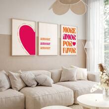 Ensemble de 3 pièces Art mural More Amor Por Favor Sunshine - Maximalist Poster - Citation d'amour - Eclectique coloré moderne rose-orange - Art mural imprimable
