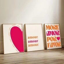 Ensemble de 3 pièces Art mural More Amor Por Favor Sunshine - Maximalist Poster - Citation d'amour - Eclectique coloré moderne rose-orange - Art mural imprimable