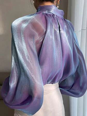 Elegant & Fashionable High Neck Puff Sleeve Long Sleeve Vintage Collar With Tie Shirt