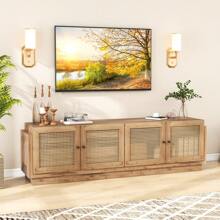 Mueble para TV de estilo granja para TVs de hasta 75 pulgadas con 2 armarios - roble