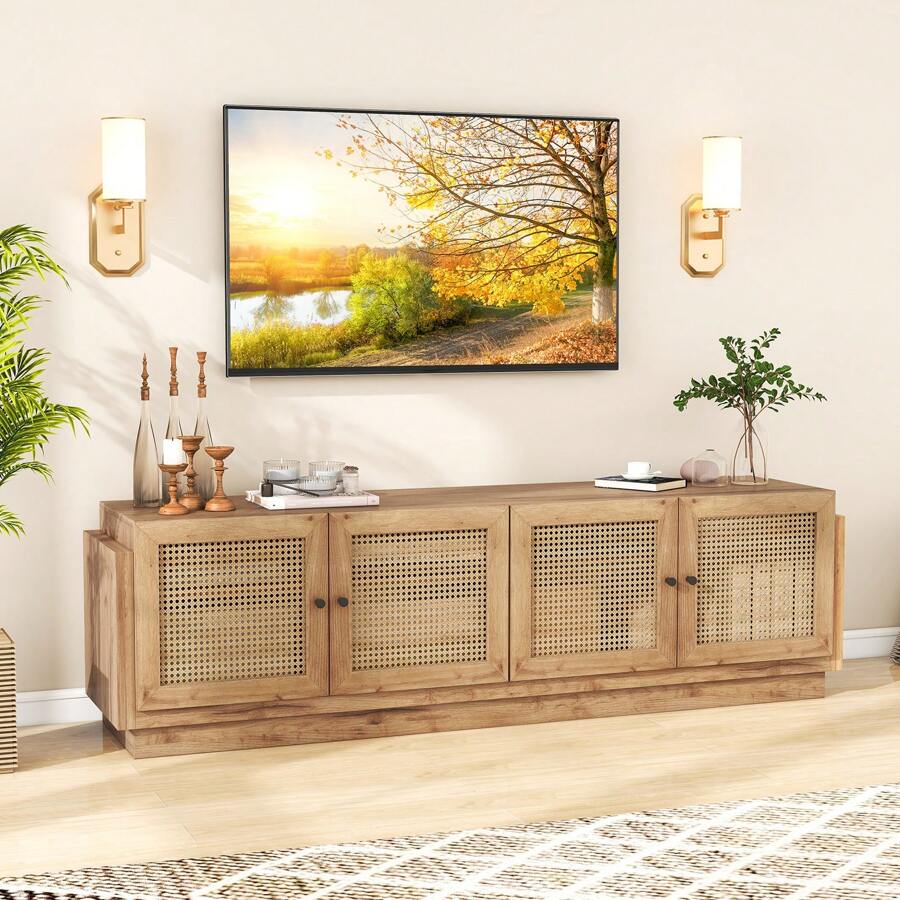 Mueble para TV de estilo granja para TVs de hasta 75 pulgadas con 2 armarios - roble