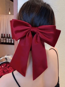 1入女孩黑色蝴蝶結裝飾法式夾，絲綢絲緞蝴蝶結髮夾，蝴蝶結髮飾品，適用於生日/派對/展覽/聖誕/紀念日公主頭飾，配有緞帶飄帶的可愛發夾 - 彩色 - 查看 4