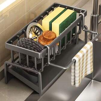 1 件厨房沥水架、水槽收纳架、洗碗海绵、台面、清洁、集水架