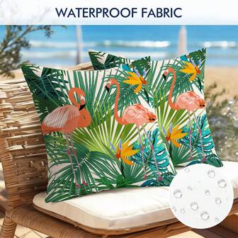 Set aus 2 wasserdichten nordischen Flamingo Kissenbezügen für Sofa, Wohnzimmer, Büro, Auto, Outdoor