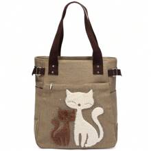 KAUKKO Cute Cat Totes Women Canvas Handbags - 卡其色 - 查看 1