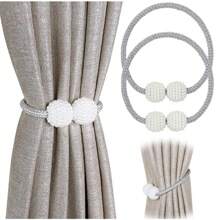 2pcs Magnetic Curtain Tiebacks, Faux Pearl Ball Decorative Home Curtain Buckle, Curtain Rope Straps For Holding Curtains & Drapes, For Bedroom Living Room Home Decor