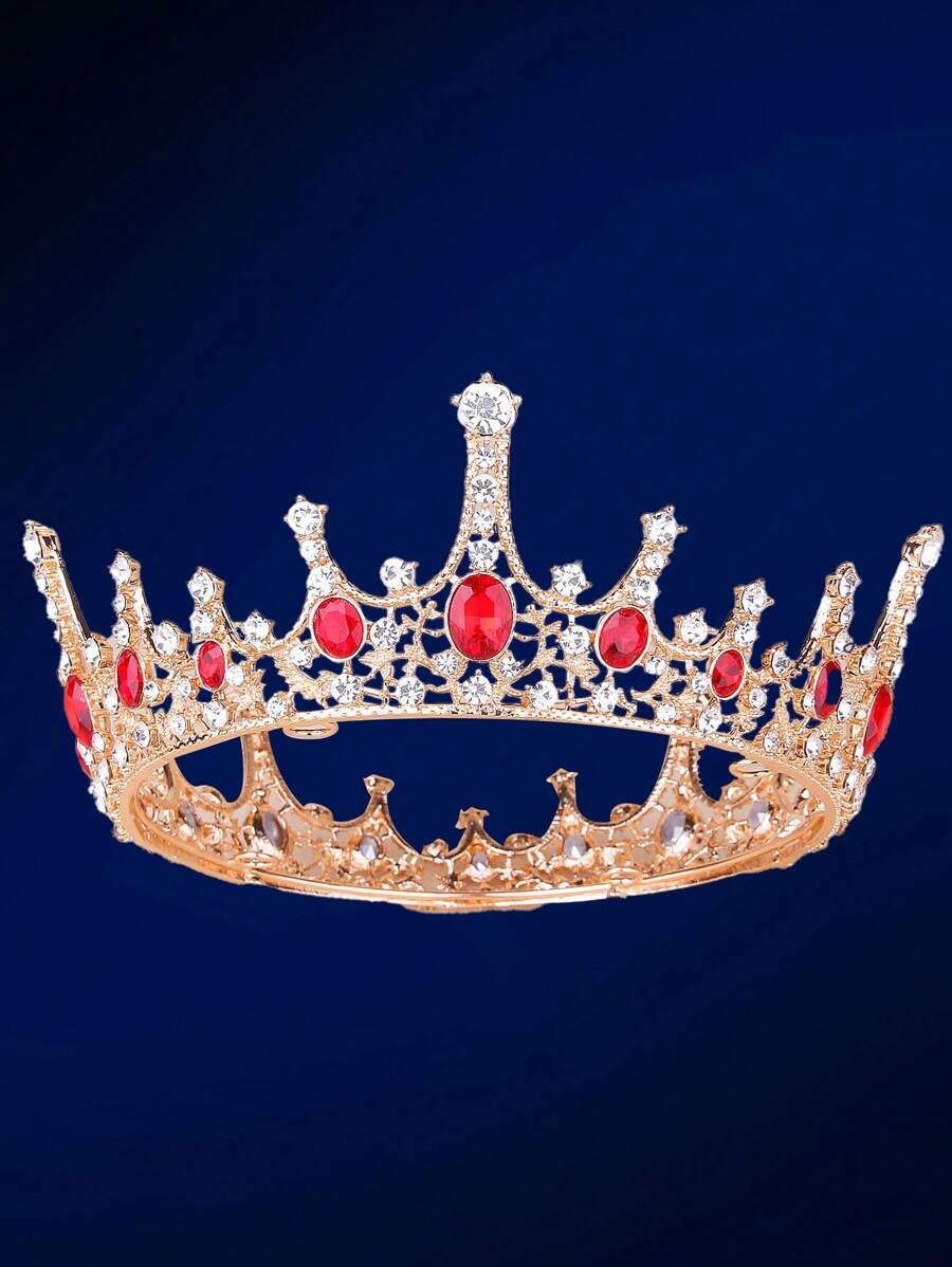 Đồ trang trí Rhinestone Thiết kế vương miện Phụ kiện tóc Hoàng gia - Đỏ - Xem 1
