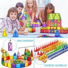 儿童磁性积木玩具，3D 磁性积木套装，建筑施工教育 STEM 玩具，适合 3 岁以上男孩和女孩 - 彩色 - 查看 5