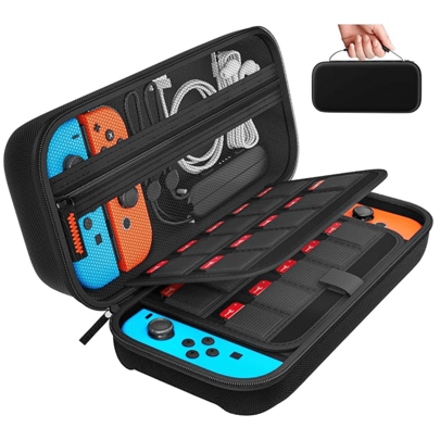Estojo de transporte para switch compatível com switch/switch OLED, com 20 cartuchos de jogos, capa protetora rígida, bolsa de transporte para viagem para console e acessórios, estojo para jogos, capa para interruptor de luz, switch preto, memória para switch, estojo de transporte, swich, estojo para switch, switch, capa para switch