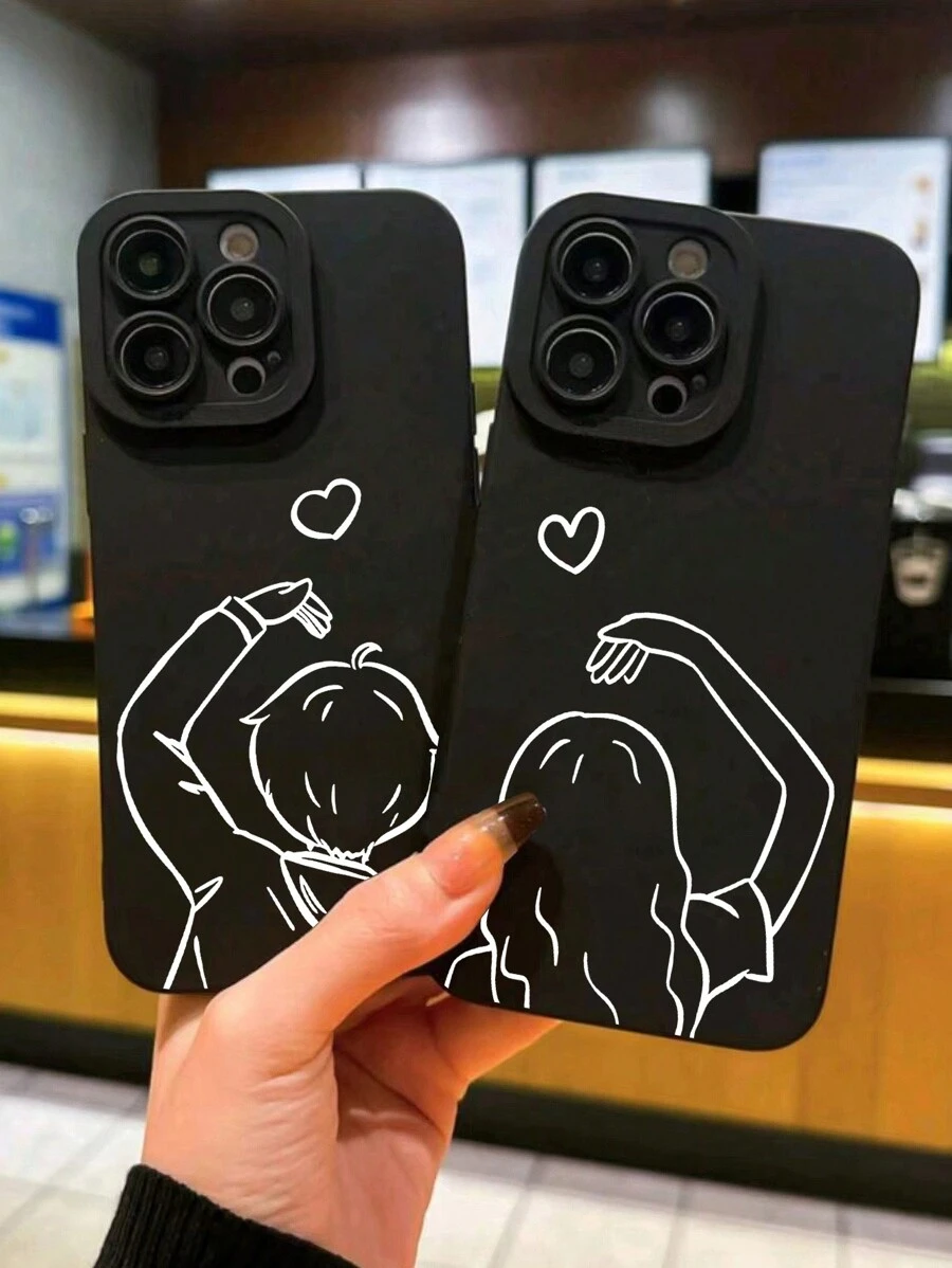 2 buc Huse de telefon TPU mate anti-cădere cu decor inimă și ochi, compatibile cu 11, 15 Pro Max, 14 Pro Max/Galaxy, SAM/X6A, X7B, X8B, versiune internațională, nu versiunea națională - Multicolor - Vizualizare 1