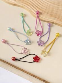 6入組/7入組兒童多彩雙股辮髮圈，可愛卡通花兔橡膠筋，適用於多款小女孩馬尾髮型