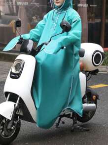 1pc Contrast Piping Split Thigh Hooded Raincoat - Green - View 5