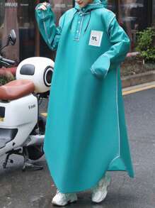 1pc Contrast Piping Split Thigh Hooded Raincoat - Green - View 6