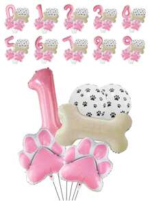 6个数字铝箔气球（0-9），狗爪子和骨头形状套装，适用于宠物生日派对场景装饰，圣诞节 - 黑色 - 查看 1