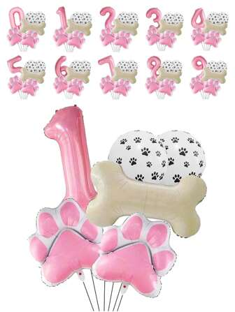 6pcs/Set Aluminum Foil Balloon With Numbers 0-9, Dog Paw And Bone Design For Pet Birthday Party Decorating Scenes, Back To School Valentine Day