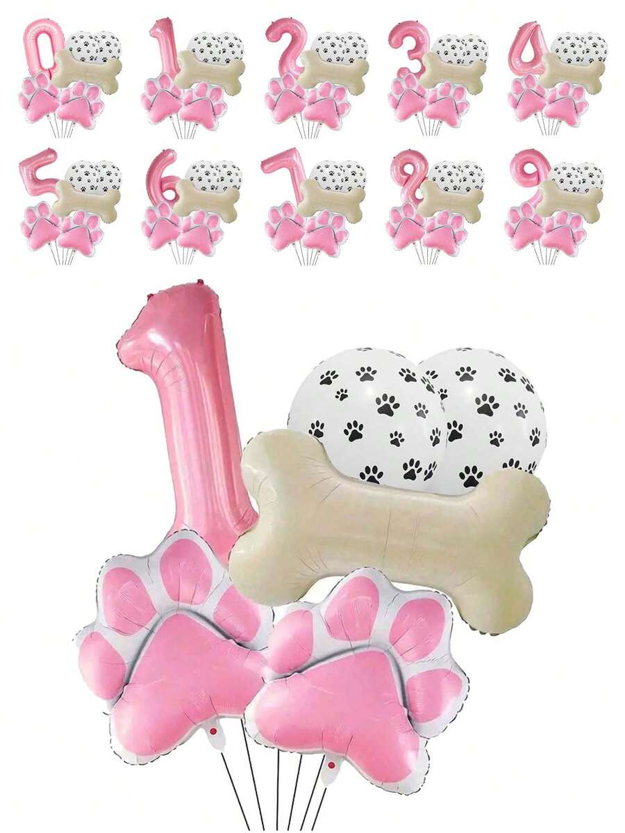 6个数字铝箔气球（0-9），狗爪子和骨头形状套装，适用于宠物生日派对场景装饰，圣诞节 - 黑色 - 查看 1
