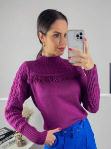 Women Knit Tops - 玫瑰紅 - 查看 3