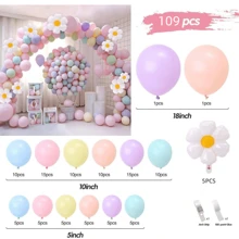 乳胶气球套装，颜色为彩色马卡龙色，适合婚礼、生日、节日和派对，含气球链