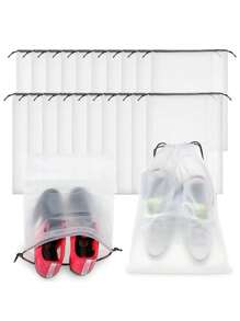 10pcs Matte Translucent Plastic Sneakers Storage Bag, Reusable Portable Drawstring Shoes Storage Box Home Storage Organizer