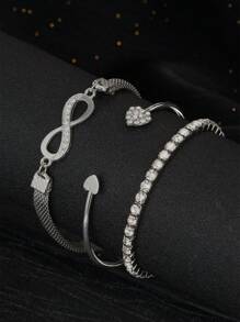 8pcs Bracelet Set, Beach-Inspired And Fashionable, Featuring Heart, Round Gem, Water Drop, Infinity, And Lucky Elements, Suitable For Women's Daily Wear Or Night Out Party. The Set Includes Bracelets And Bangles With Simple & Stylish Design, Decorated With Rhinestones And Heart-Shaped Charms. Perfect Gift For Any Occasion! Valentines,Mom,Mother,Mother's Day,Gift