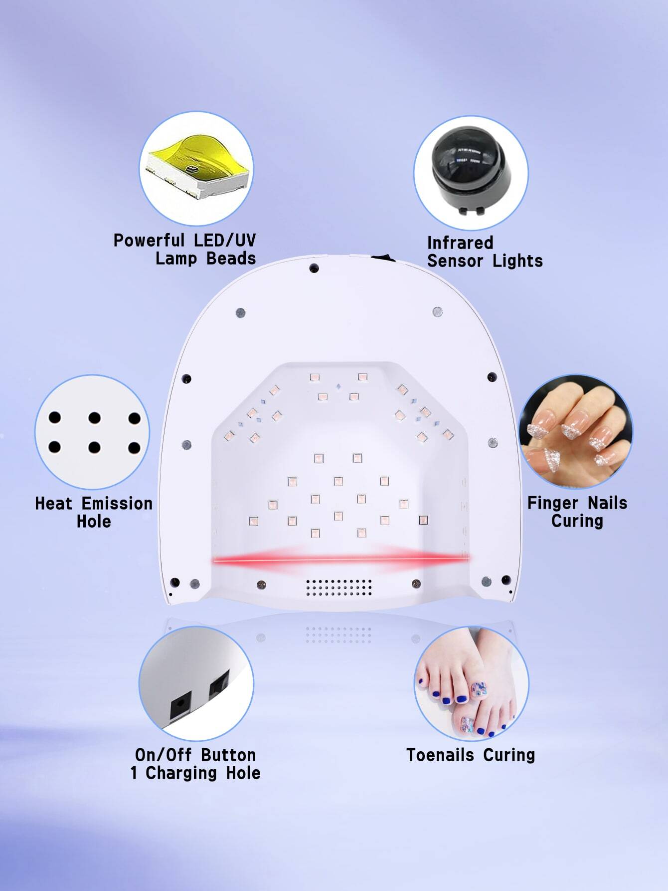 1pc High Power Portable Cordless Rechargeable UV LED Nail Lamp With