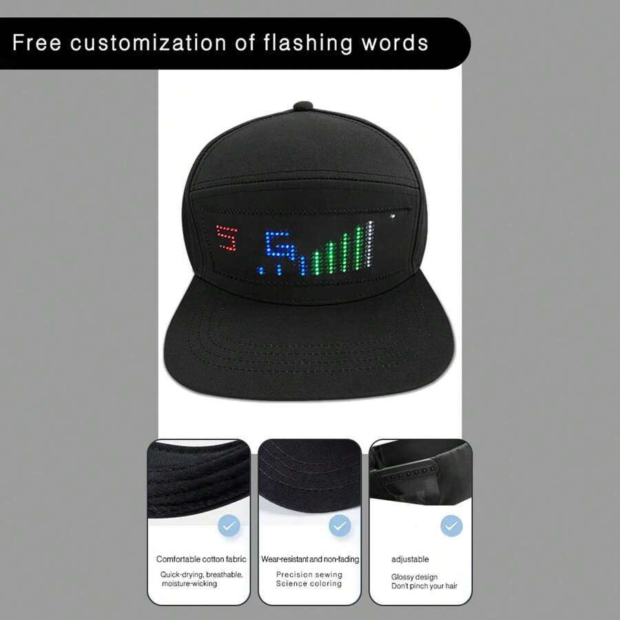 Casquette lumineuse à DEL avec affichage de texte en anglais programmable, pour soirée en boîte