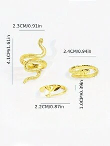 Set de 3 anillos con diseño de calavera y serpiente estilo punk, anillos personalizados de moda para mujer - Plata antigua - Ver 2