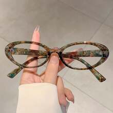 1pc Oval Full Frame Korean Style Ladies Plano Lenses Glasses, Minimalist Chic College Style High-End Glasses For Women