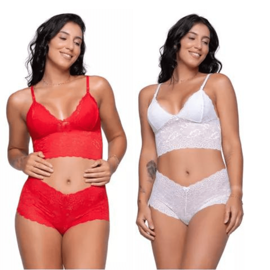 Kit 2 Conjunto Renda Espera Marido Feminino Sensual Com Forro Sem Bojo