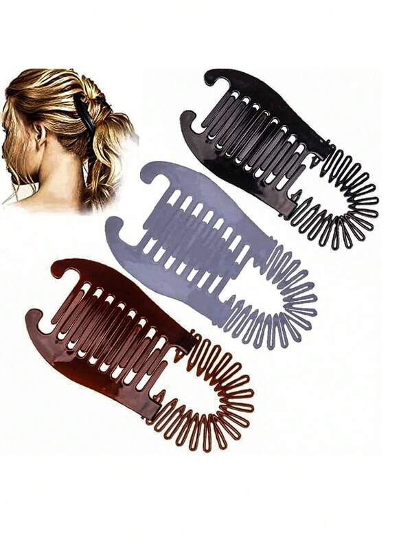 3pcs- Banana Shaped Hair Clip,Women's High-End Banana Clip, Vertical Clip, Ponytail Hair Clip Curler, Ponytail Holder Hair Claw,Suitable For Thick Hair, Headwear Hair Accessories, Hairpin For Girls, Hair Tie, Hair Styling Tool